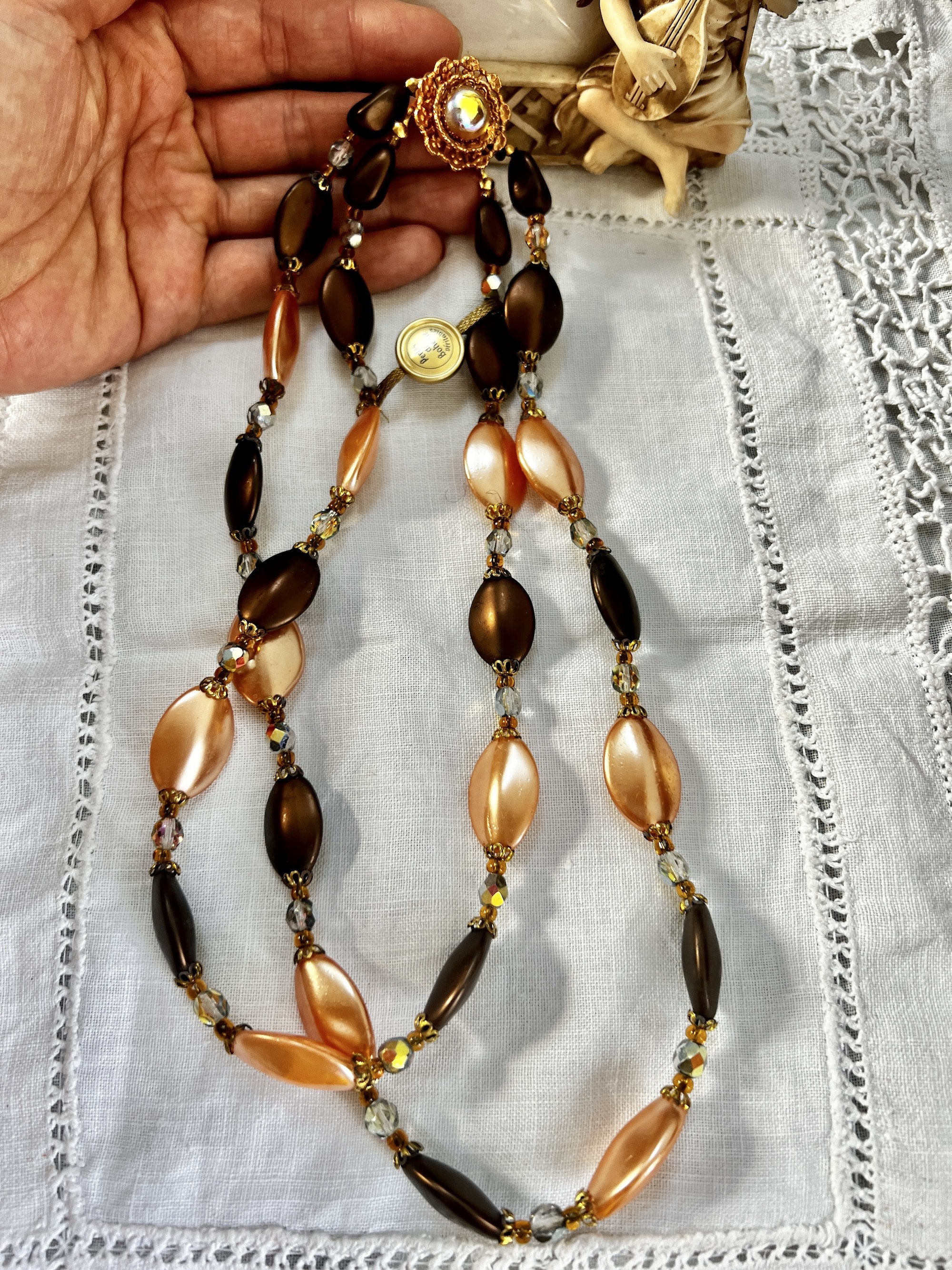 Collier Double Rang Perles Cristal De Bohème - Manufacture Pilote Berck Plage, Années 1950, Occasion
