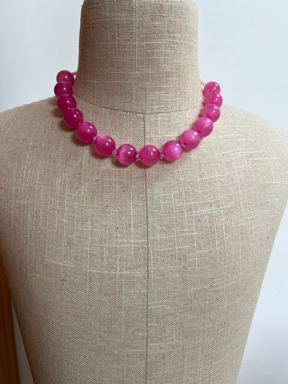 Vintage Barbie Pink Moonglow Lucite Beads Necklac… - image 10