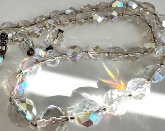 Vintage halsband med AB-glitter och norrsken, glaskristallpärlor, Frankrike 1950-tal
