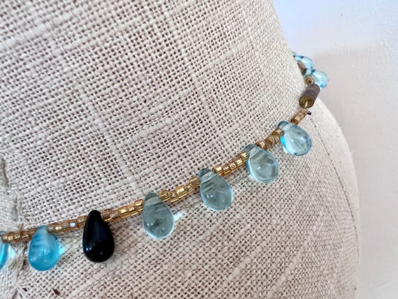 Vintage Short Teardrop blue glass beaded necklace… - image 5