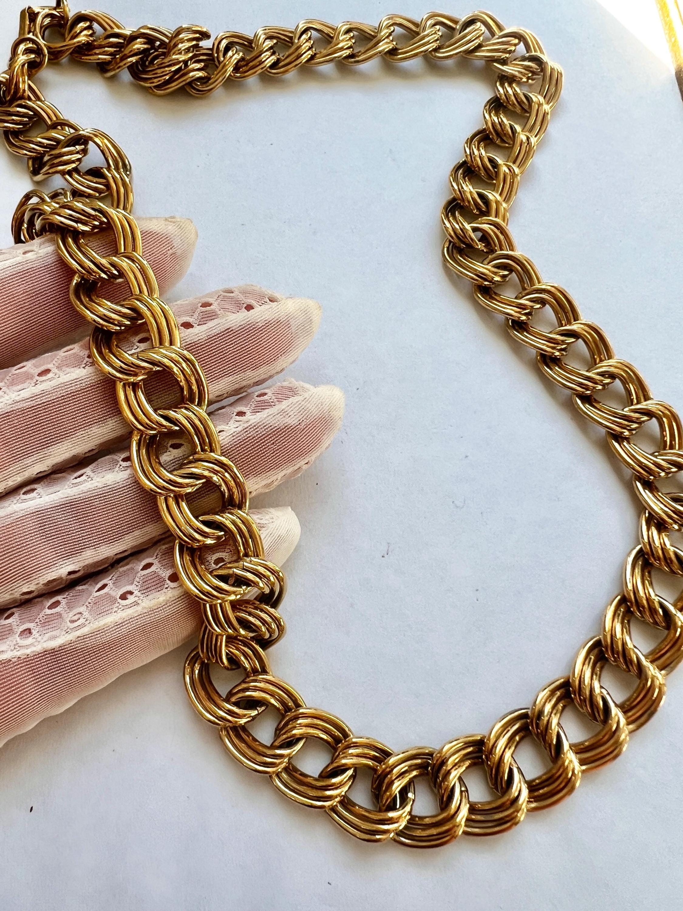 Vintage Signed NAPIER Chunky Textured Triple Link Gold Chain