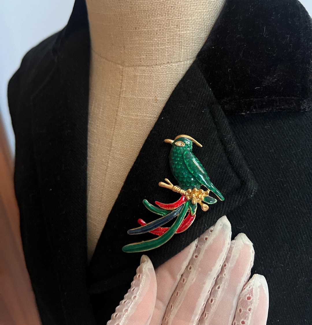 Paire De Broches Perroquets émaillés – Strass Vert Et Bleu, Style Année 2000, Neuf Sans Emballage