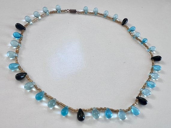 Vintage Short Teardrop blue glass beaded necklace… - image 2