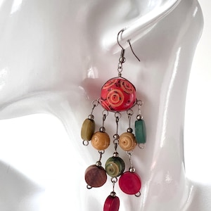 Oversized Tagua Nut Dangle Earrings: Colorful Vegetable Ivory, Handmade