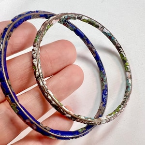 Antique vintage Chinese cloisonne handmade enamel floral design bangle bracelet 1920s 1930s Oriental Jewelry