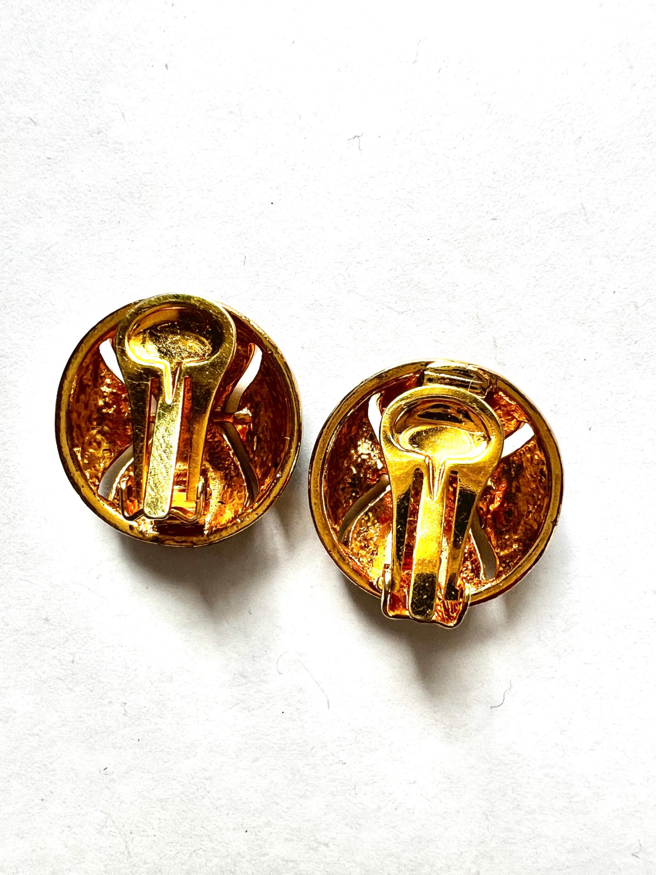 Boucles D'oreilles Clips Vintage Années 90 - Métal Doré, Créateur/couture, Occasion, Style Rétro