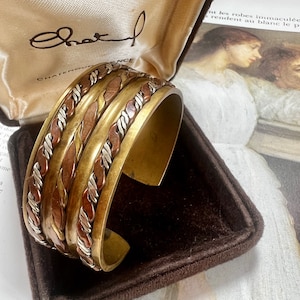 Wide 3 tone Copper Brass Bronze Cuff Bracelet Adjustable / Ethnic Tibetan Handmade jewellery 1970s