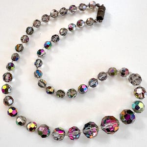 Vintage sparkle aurora borealis crystal Necklace with faceted AB rhinestone glass beads 1950s