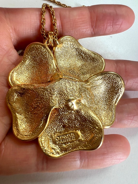 Vintage Orena Paris Big Gold Enamel Necklace  flo… - image 5