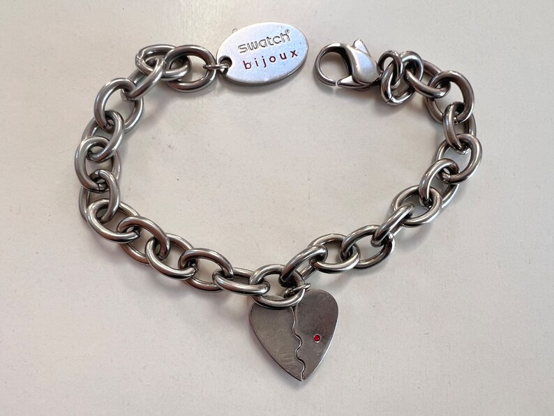 Vintage Swatch Bijoux 'All For Me' Stainless Steel Bracelet with Heart Charm image 1