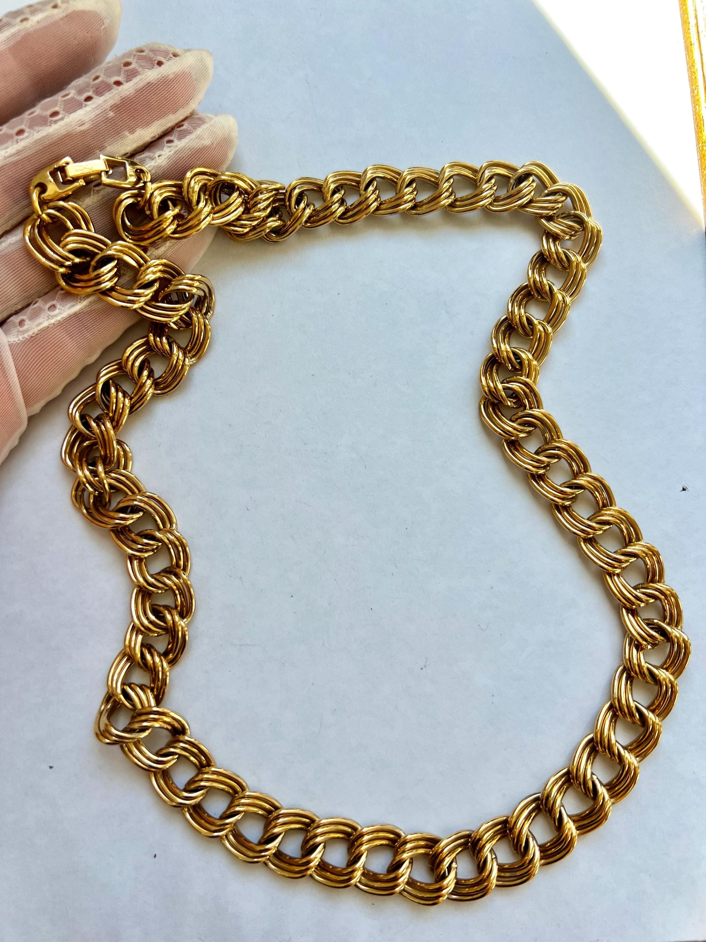 Vintage Signed NAPIER Chunky Textured Triple Link Gold Chain