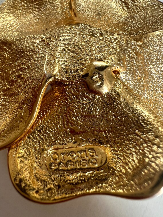 Vintage Orena Paris Big Gold Enamel Necklace  flo… - image 6