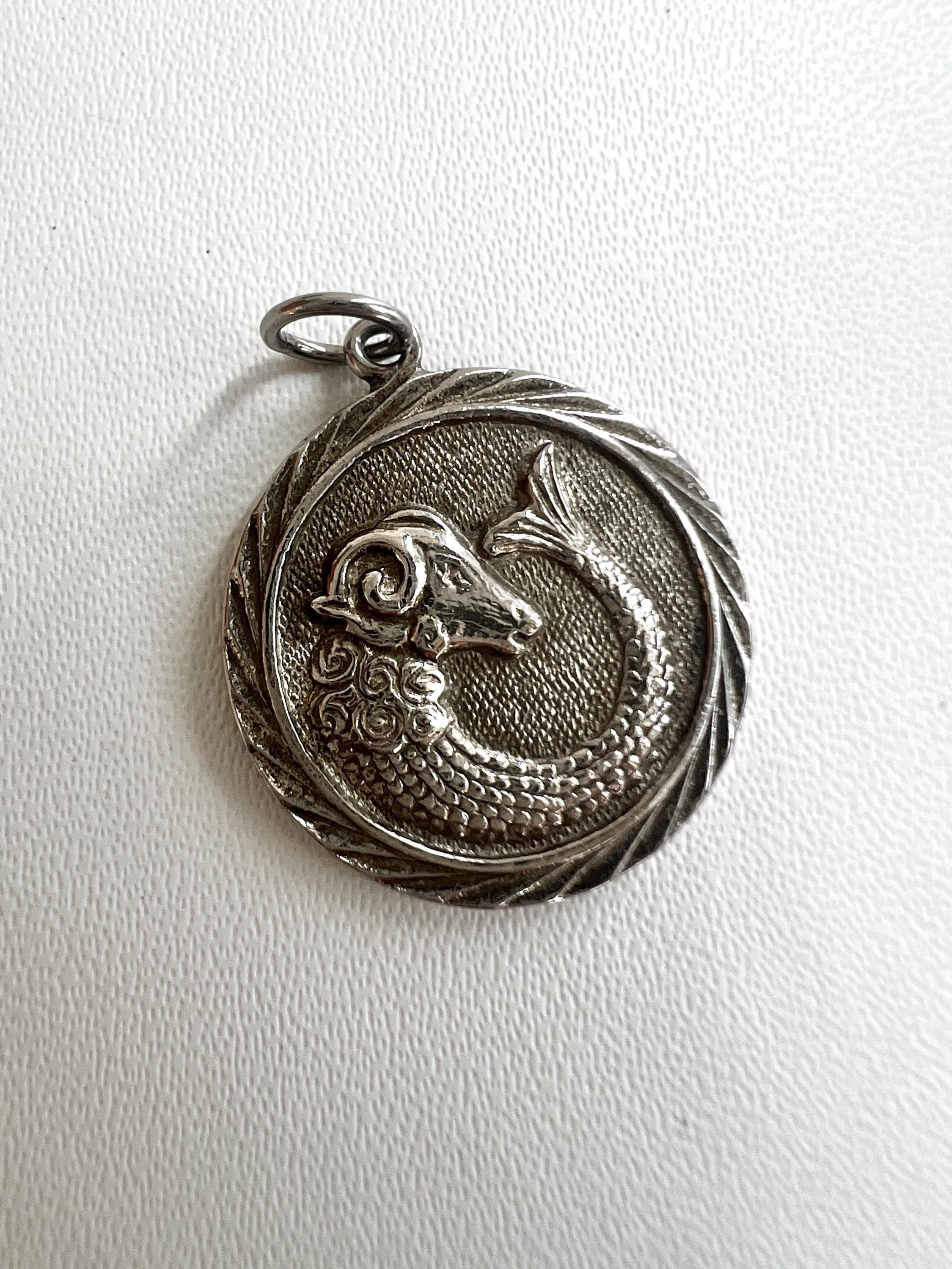 Vintage Capricorn Zodiac 925 Sterling Silver Pendant 925, Marked