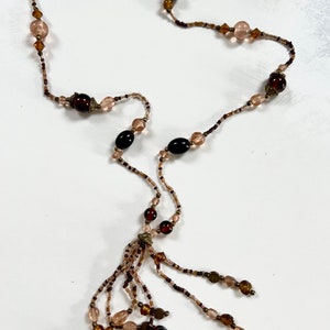 Vintage Czech glass beads necklace with caramel and apricot honey colour glass tassel pendant