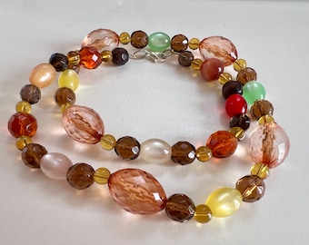 Vintage 1950s Lucite Beaded Necklace: Multi-Coloured Boho Costume Jewelry