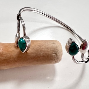 Vintage sterling silver Genuine turquoise Cuff Bangle Bracelet  Handmade Marked 925
