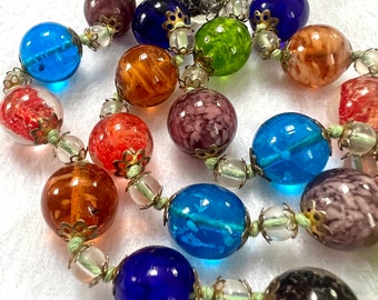Vintage Murano Glass Beaded Necklace: Italian Lampwork Boho Jewelry