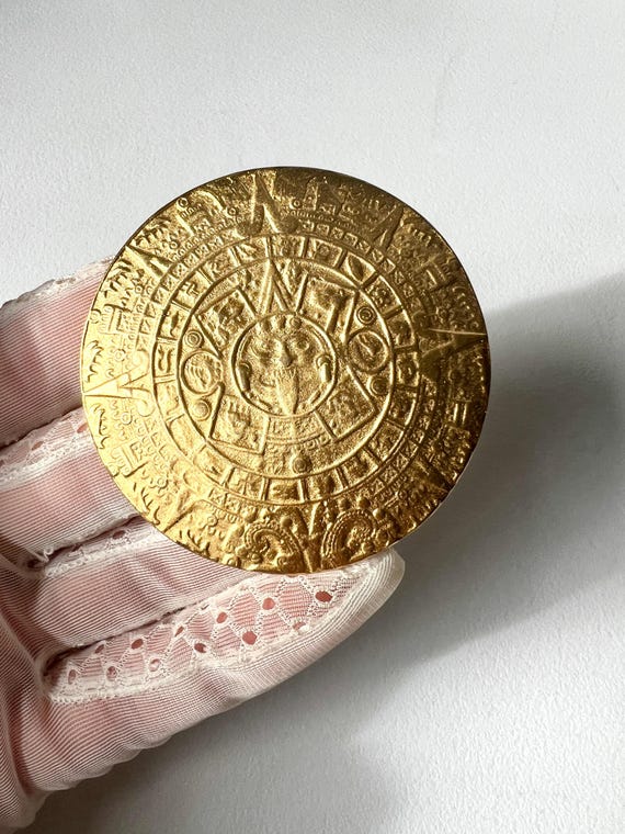 未開封帯つき見本盤 El Vez Pure Aztec Gold CD Vintage Aztec Calendar Brooch: Gold Plated Mayan Sun Dial Pin - Etsy