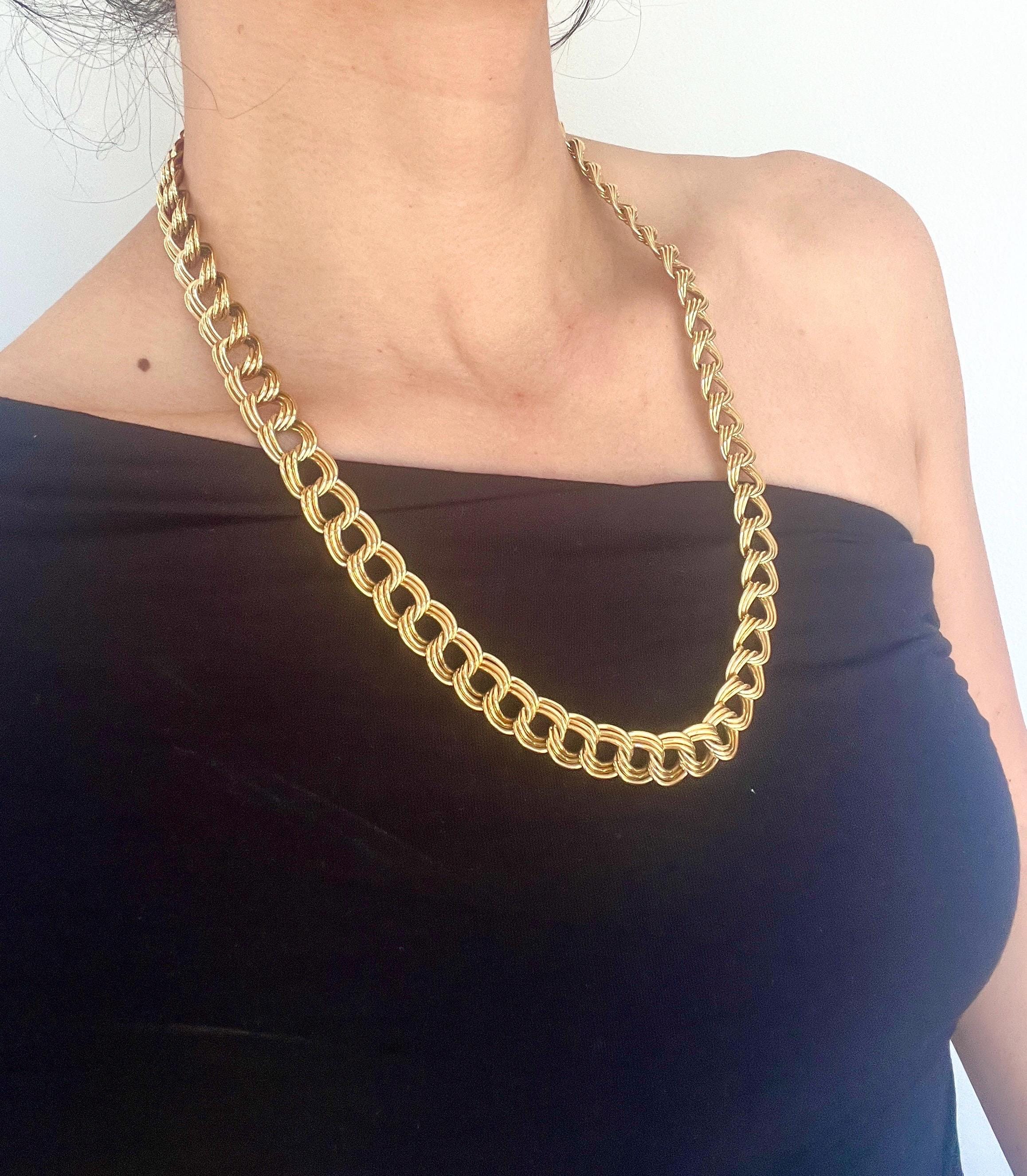 Vintage Signed NAPIER Chunky Textured Triple Link Gold Chain