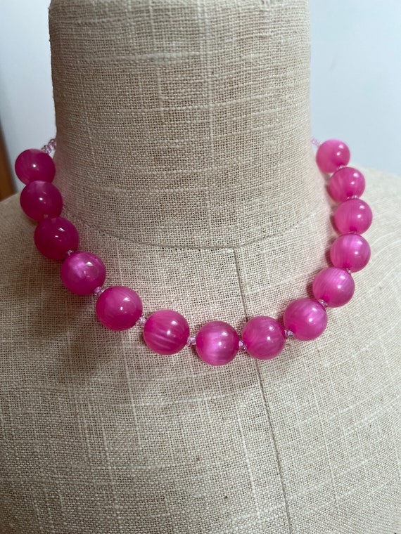 Vintage Barbie Pink Moonglow Lucite Beads Necklac… - image 7