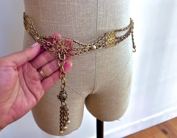 Vintage 1990s  multi-strand golden chain Belt wit… - image 6