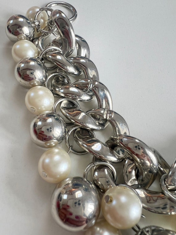 Vintage white faux pearl and silver ball cluster … - image 9