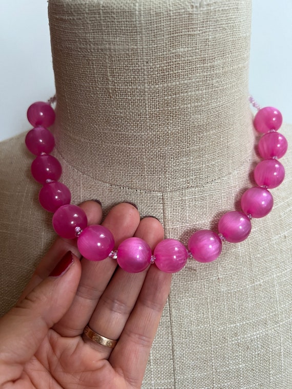 Vintage Barbie Pink Moonglow Lucite Beads Necklac… - image 8