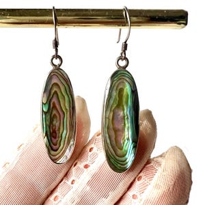 Abalone Leaf Sterling Silver Dangle Earrings: Handmade 925 Silver