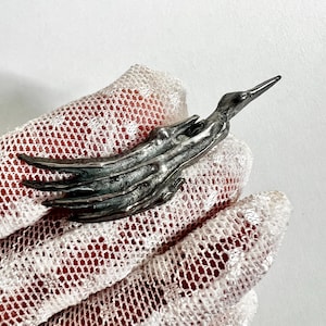 Vintage French Brutalist Abstract Bird Pewter Brooch pin , signed Sanofi.  Unisex