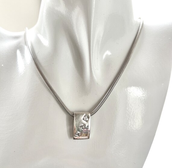 Vintage 925 Sterling Silver Pendant Necklace With Sparkling