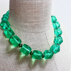 Vintage Chunky Green Lucite Necklace Statement French Fashion Jewellery Gift for her 1980s