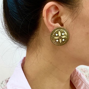 Vintage Chorange Paris Clip-On Earrings: Enamel Rhinestone Couture Jewelry