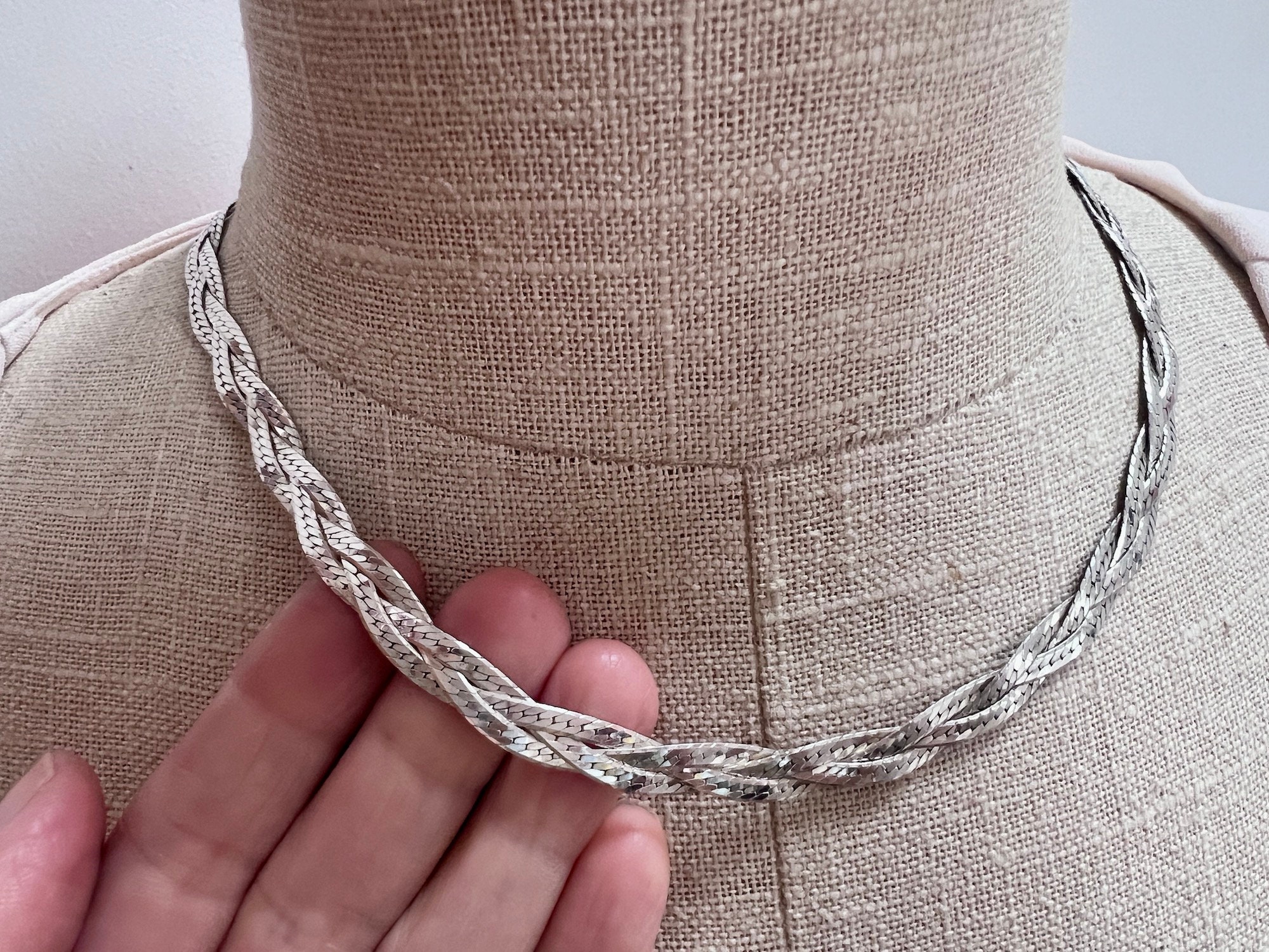 vintage◯Italy silver short necklace◯925 Vintage 925 Sterling Silver Braided Necklace, Italy 1970s - Etsy