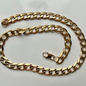 Vintage 18K Gold Plated chunky Chain Necklace, Golden French Costume Statement unisex Jewellery signed 18KGP