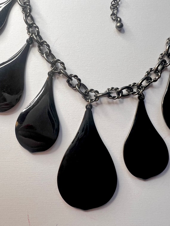 Dramatic Necklace Black Enamel  Raindrop French V… - image 4
