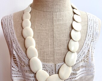 Collier Court Multi-rangs En Os Teinté - Style Ethnique Afrique De L'Est Années 70
