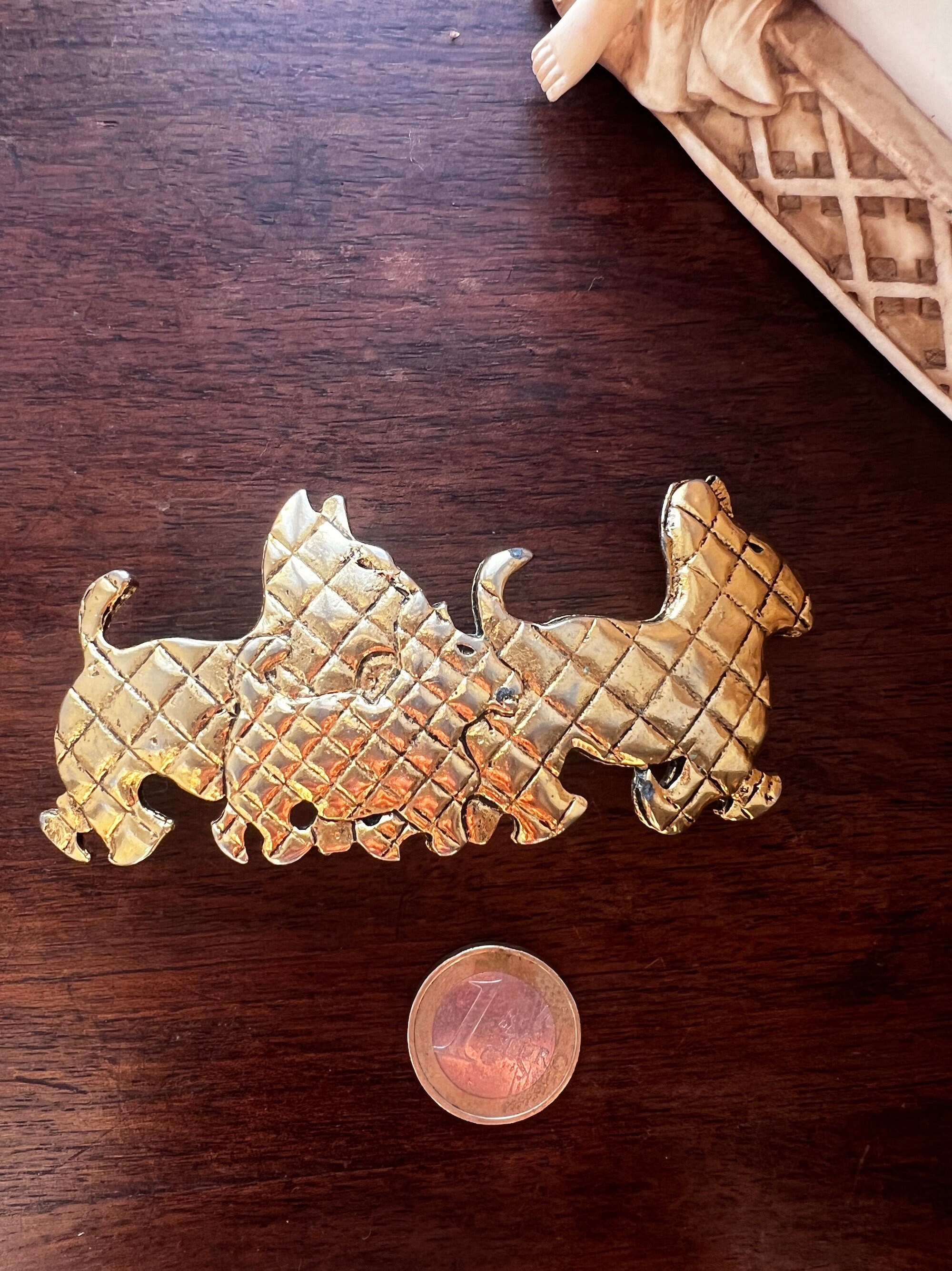 Gold hair barrettes clip signed Dam original French brand Vintage Golden hair clip 1970s
