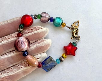 Bracciale vintage veneziano in vetro di Murano colorato, vetro artistico italiano fatto a mano