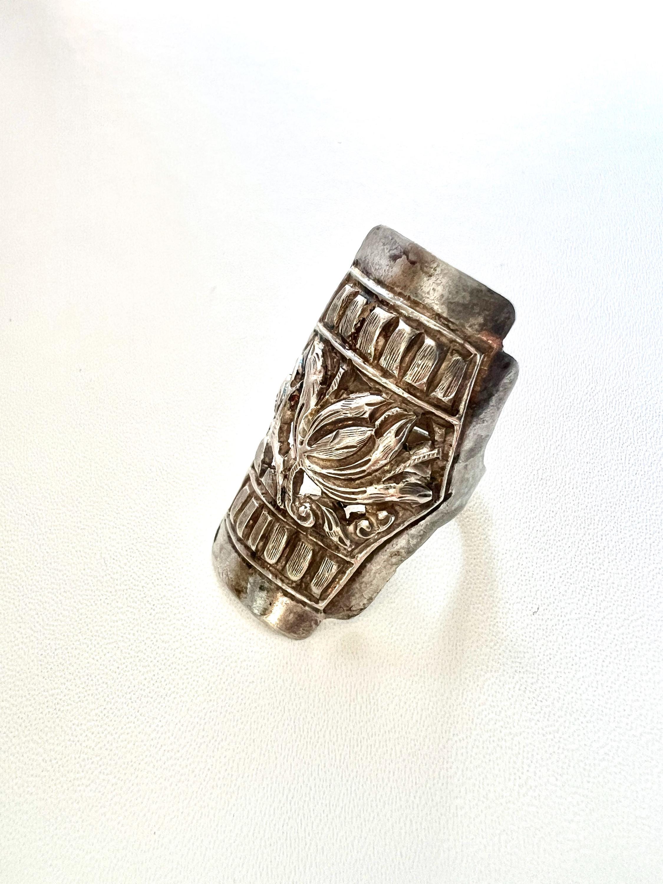 Antique Chinese Sterling Silver Flower Ring, 1910s, Adjustable