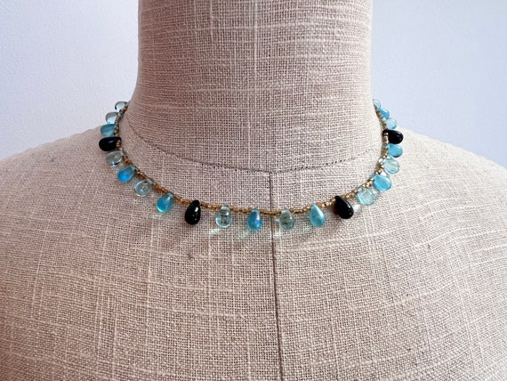 Vintage Short Teardrop blue glass beaded necklace… - image 7