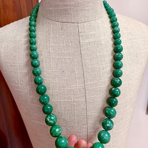Vintage 1940s Marbled Resin Gradient Old Plastic Beaded Long Necklace  ART DECO Gift For Her