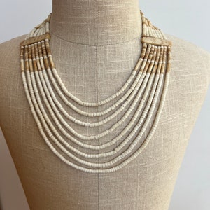 Vintage Halskette Ethnische Tribal Handgefertigte geschnitzte Knochen Multi Strang Halskette