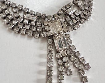 Vintage 1950s French Rhinestone Tassels necklace wedding jewellery