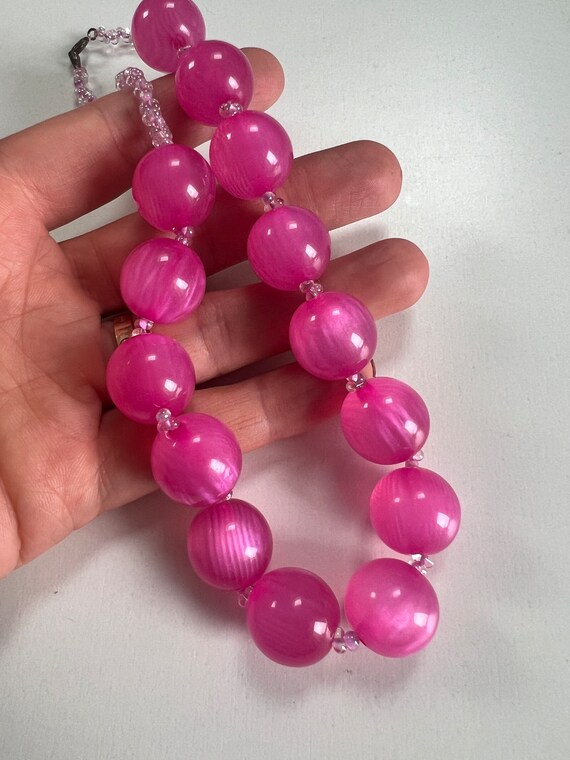 Vintage Barbie Pink Moonglow Lucite Beads Necklac… - image 1