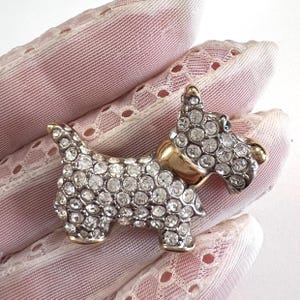 Vintage Rhinestone Scotty Dog Brooch: 1990s Gold-Plated Terrier Pin