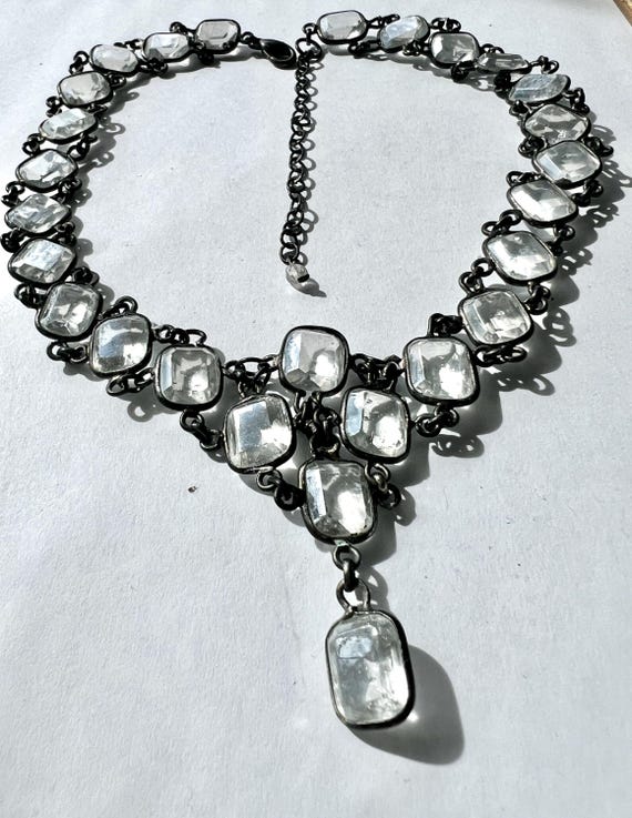 Dramatic Antique Silver Georgian Paste Riviere ne… - image 3