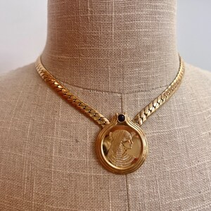 Rare 1987 Authentic Signed Franklin Mint Cleopatra 22K Gold plated pendant Statement Jewellery