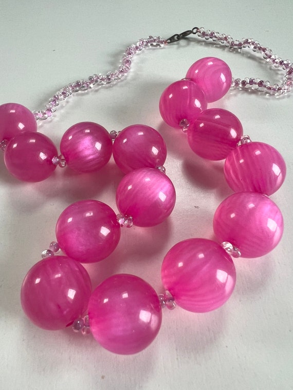 Vintage Barbie Pink Moonglow Lucite Beads Necklac… - image 4