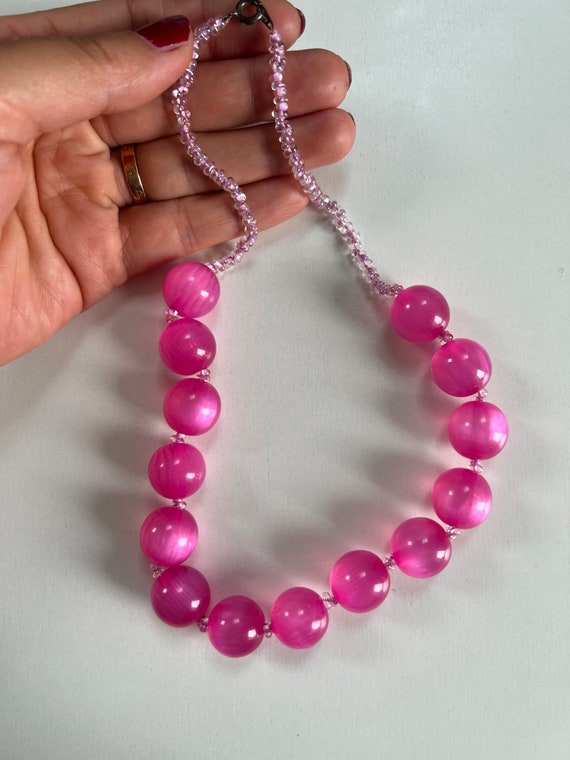 Vintage Barbie Pink Moonglow Lucite Beads Necklac… - image 5