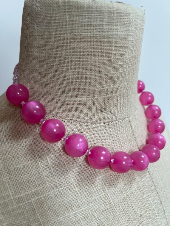 Vintage Barbie Pink Moonglow Lucite Beads Necklac… - image 9